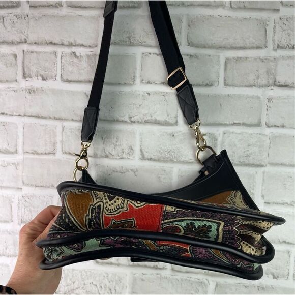 Spartina 449 Crossbody Messenger Black Floral Paisley Retired Print - Picture 4 of 13